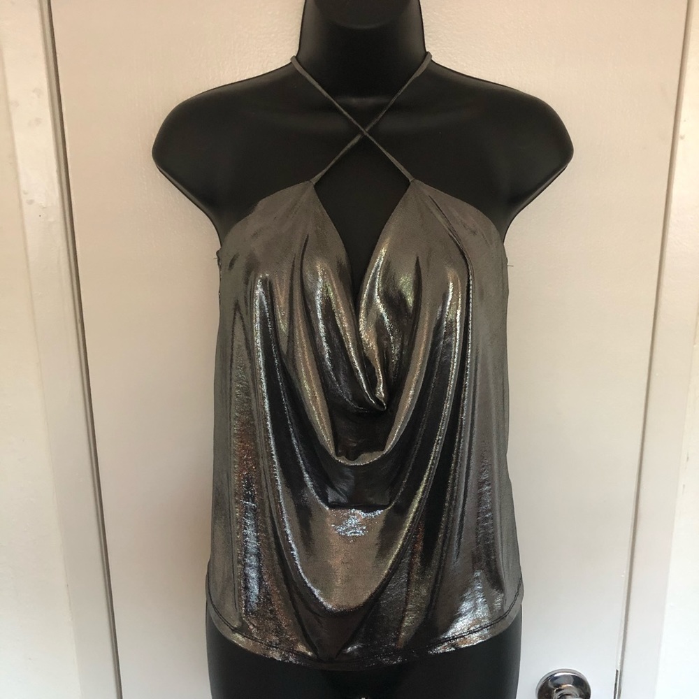 H&M Metallic shiny silver top